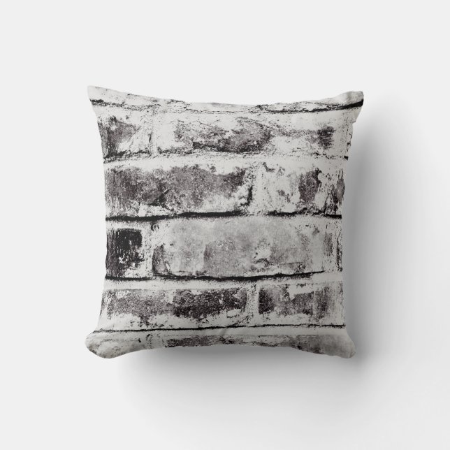 White Contrast Industrial Rustic Brick Texture Throw Pillow (Front)