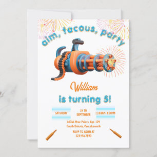 White Cool Nerf Wars Party Top Gun 5th Birthday  Invitation