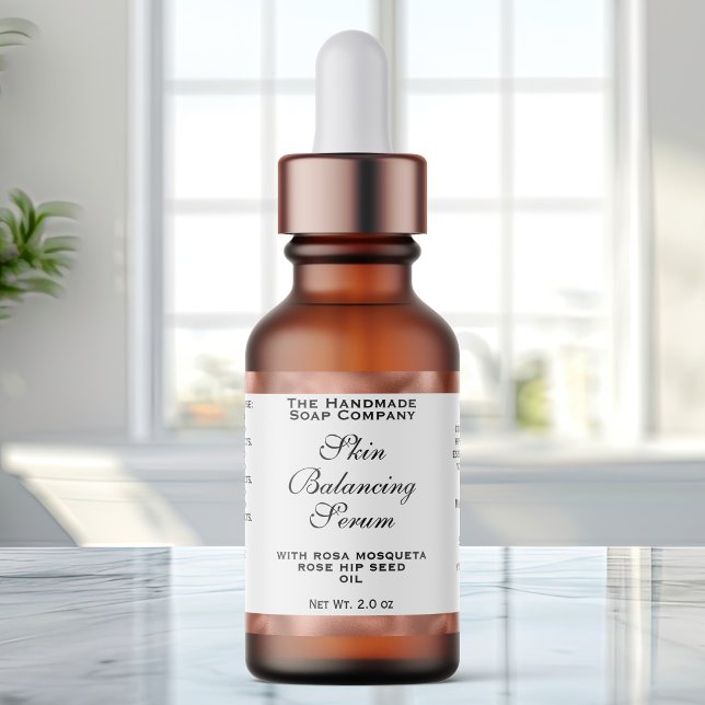 White & Copper Foil Cosmetics Dropper Bottle Label (Creator Uploaded)