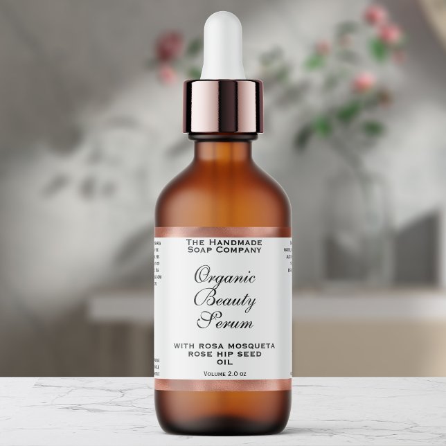 White & Copper Foil Cosmetics Dropper Bottle Label (Creator Uploaded)