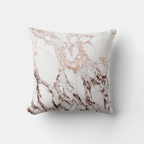 White Copper Marble Abstract Metallic Rose Gold Throw Pillow