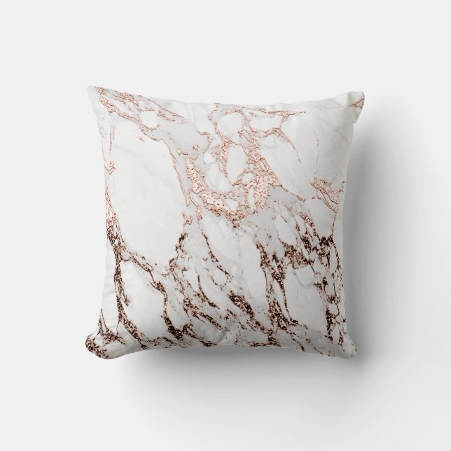 White Copper Marble Abstract Metallic Rose Gold Throw Pillow (Front)
