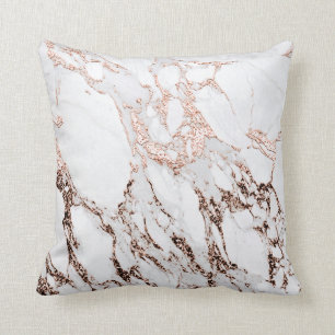 White Copper Marble Abstract Metallic Rose Gold Throw Pillow