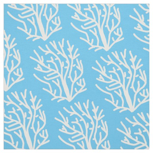 White coral eco ocean blue and white fabric