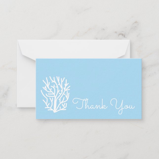White coral eco ocean blue and white note card (Front)