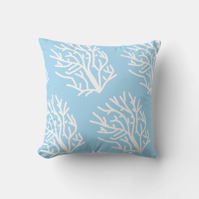 White coral eco ocean blue and white throw pillow (Front)