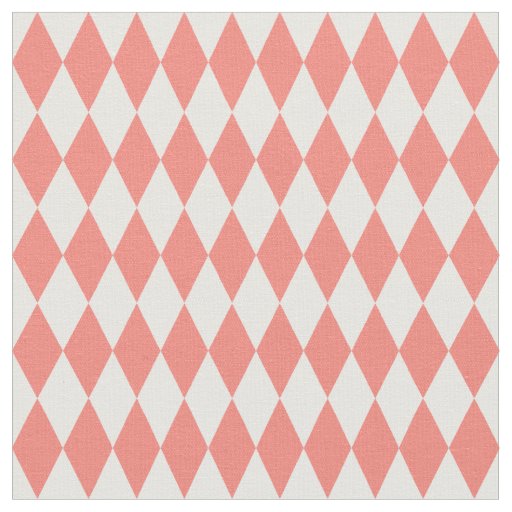 White & Coral Harlequin Diamonds Fabric
