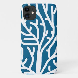 White coral on blue aquatic life iPhone 11 case