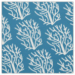 White coral on blue aquatic life fabric