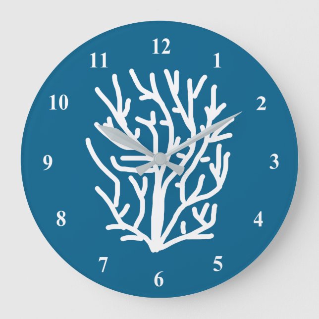 White coral on blue aquatic life large clock (Front)