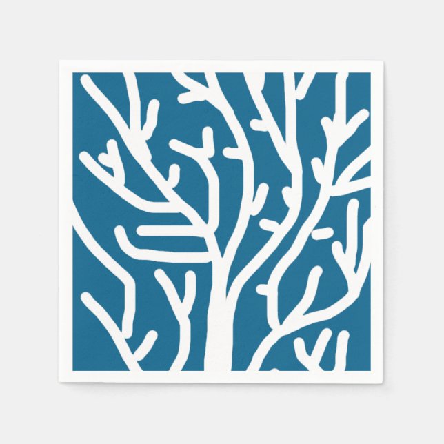 White coral on blue aquatic life napkins (Front)
