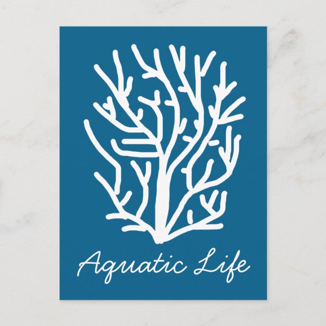 White coral on blue aquatic life postcard (Front)