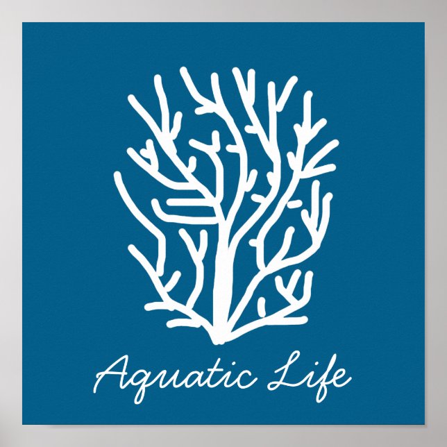 White coral on blue aquatic life poster (Front)