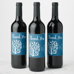 White coral on blue aquatic life wine label