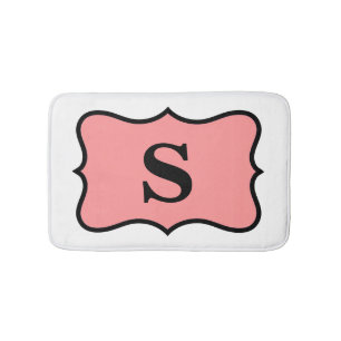 White Coral Orange Monogram Initial Home Decor Bathroom Mat
