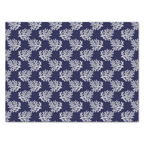 White corals on a navy blue background tissue paper