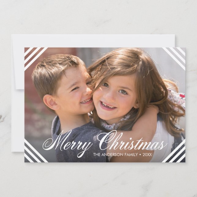 White Corner Borders Elegant Merry Christmas Photo Holiday Card (Front)
