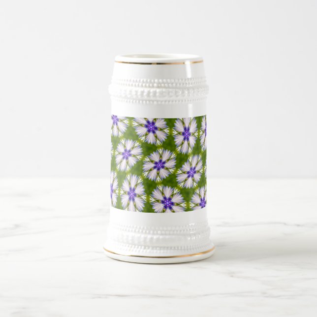 White Cornflowers Pattern Beer Stein (Center)