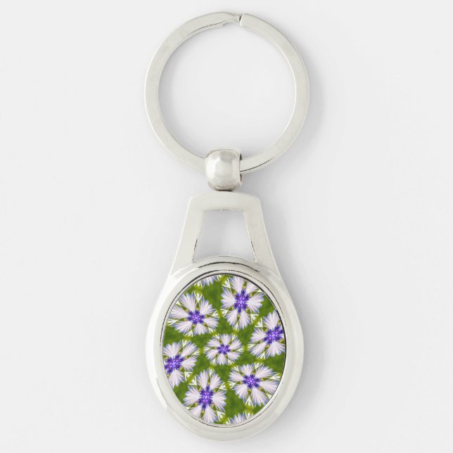 White Cornflowers Pattern Keychain (Front)
