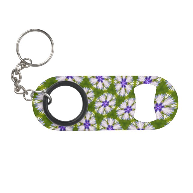 White Cornflowers Pattern Keychain Bottle Opener (Front (Horizontal))