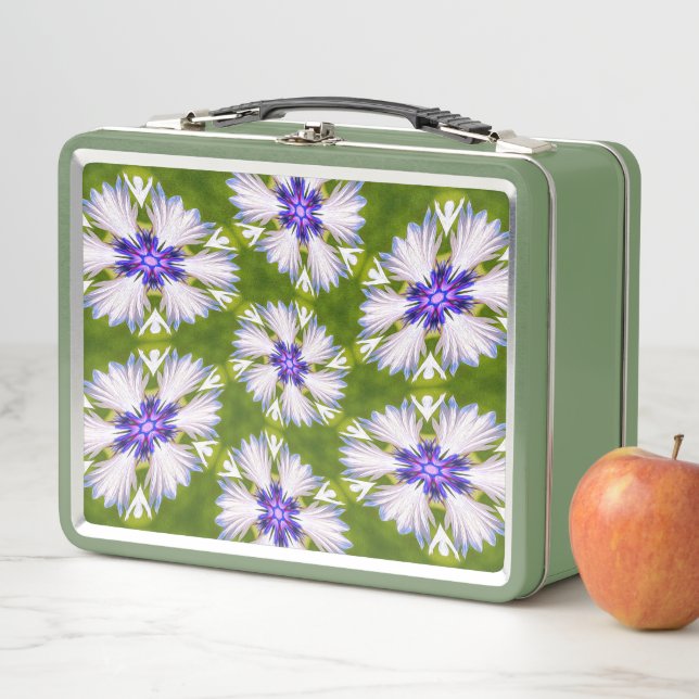 White Cornflowers Pattern Metal Lunch Box (In Situ)
