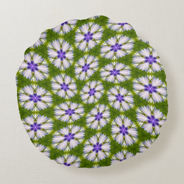 White Cornflowers Pattern Round Pillow (Back)