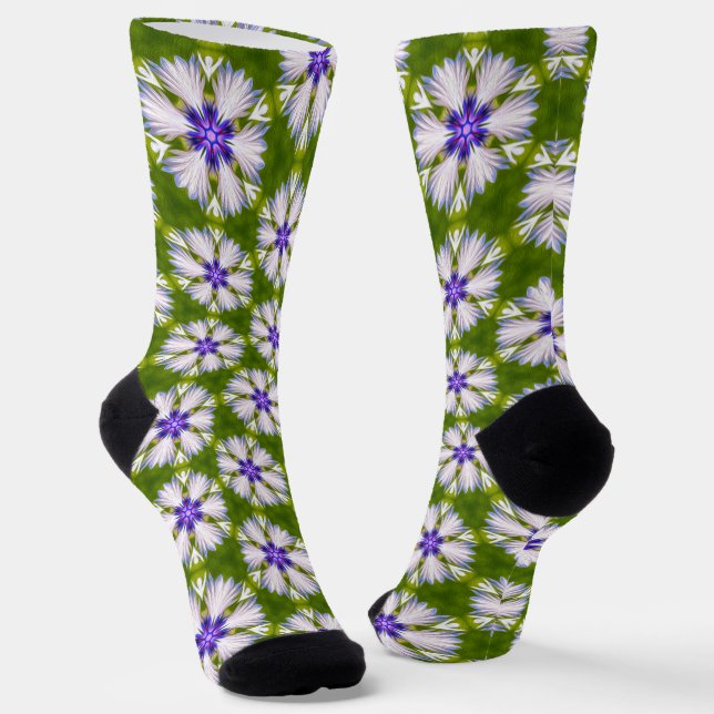 White Cornflowers Pattern Socks (Angled)