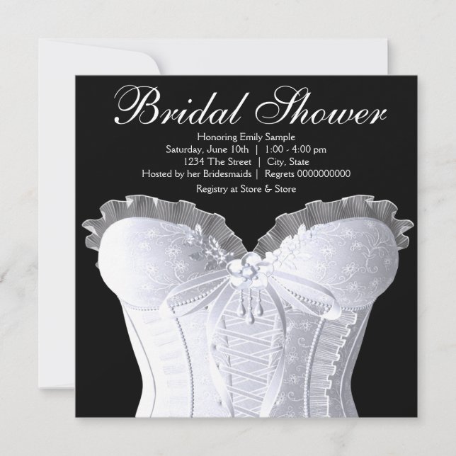 White Corset Damask Bridal Shower Invitation (Front)