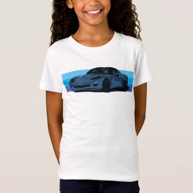 White Corvette C6 with Blue Stripes T-Shirt (Front)