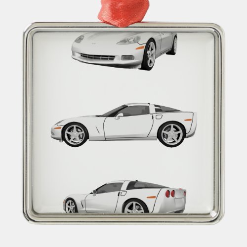 White Corvette Metal Ornament