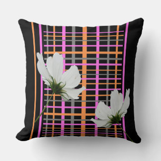 White Cosmea Checkered Pattern Throw Pillow