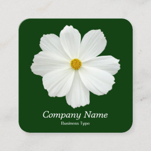 White Cosmos - Dark Green Square Business Card