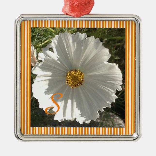 White Cosmos Flower Ceramic Ornament (Front)
