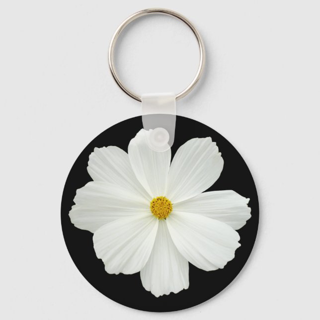 White Cosmos Flower Keychain (Front)