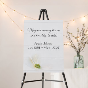 White Cosmos Flower On White Wood Memorial Foam Board