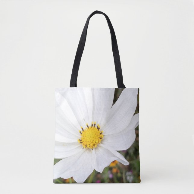 White Cosmos Flower Tote Bag (Front)