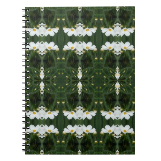 White Cosmos Flowers Abstract Art Notebook (Front)