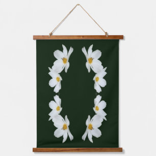 White Cosmos Flowers And Bee Abstract Hanging Tapestry