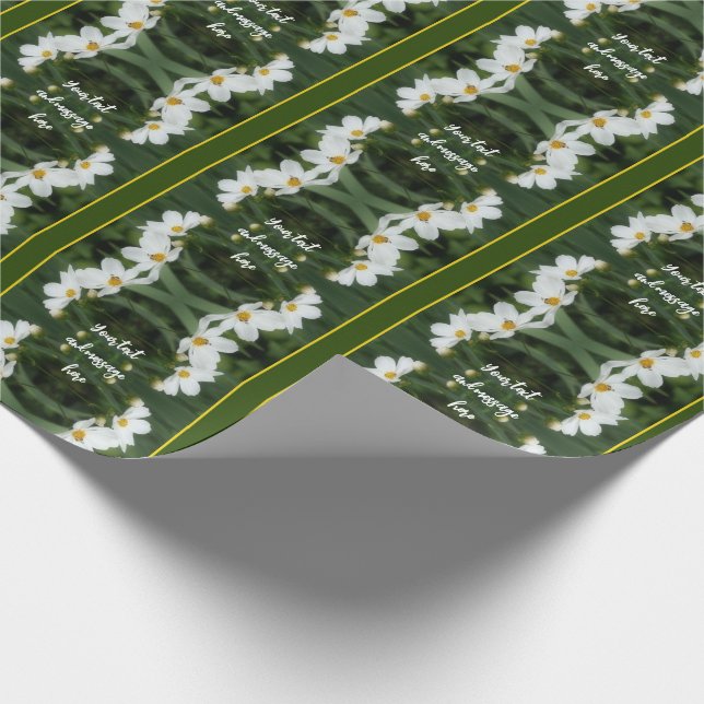 White Cosmos Flowers And Bee Personalized Wrapping Paper (Corner)
