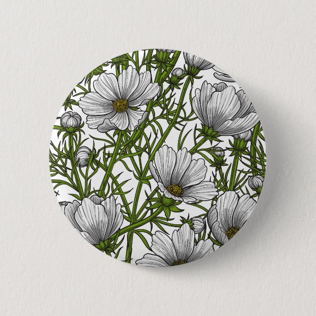 White cosmos flowers button (Front)