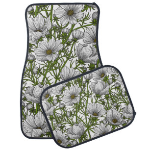 White cosmos flowers car floor mat