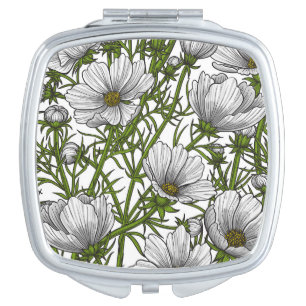 White cosmos flowers compact mirror