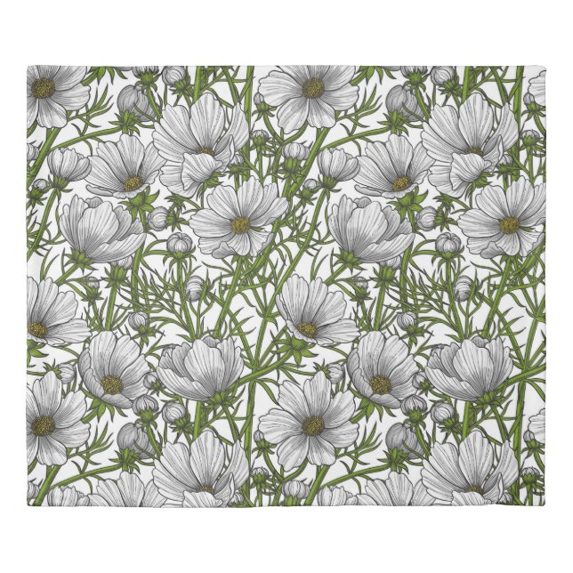 White cosmos flowers duvet cover (Front)