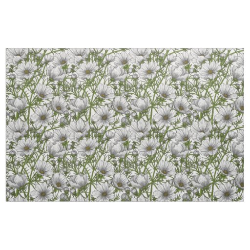White cosmos flowers fabric