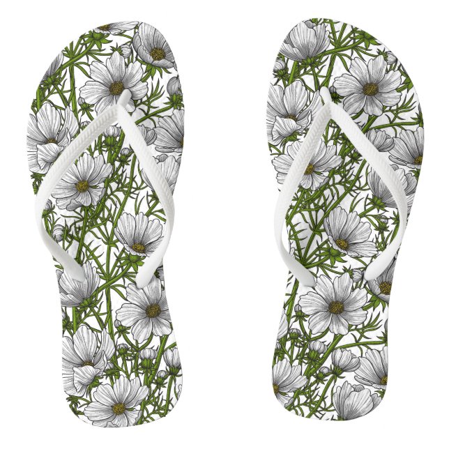 White cosmos flowers flip flops (Footbed)