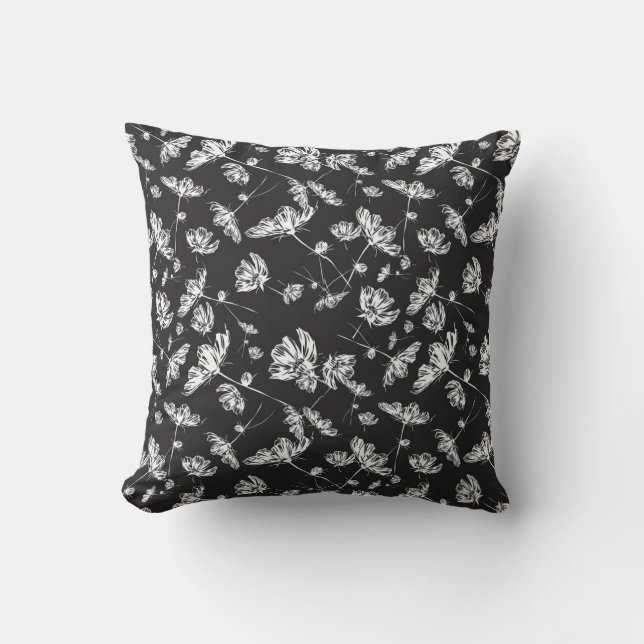 White cosmos flowers: isolated pattern. throw pillow (Front)