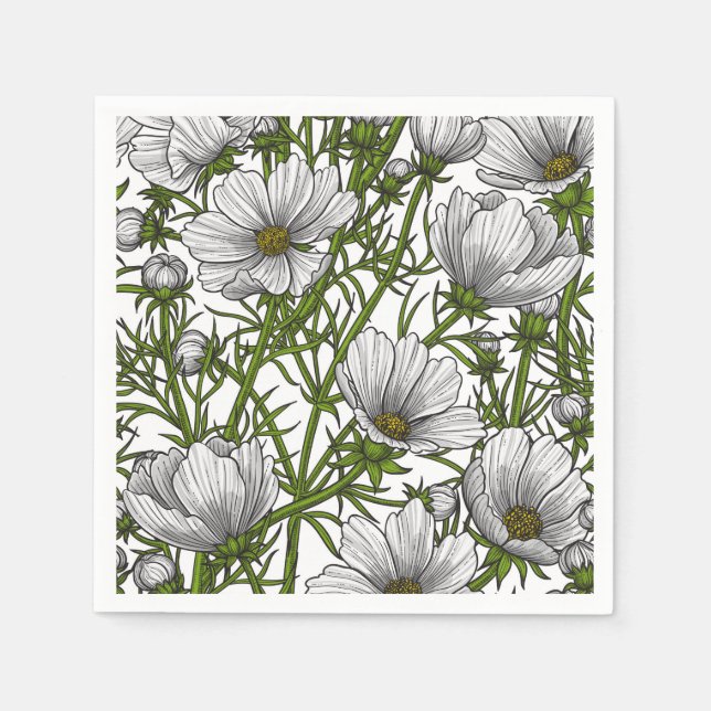 White cosmos flowers napkins (Front)