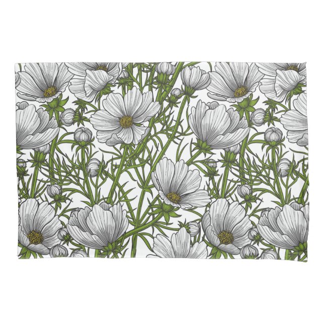 White cosmos flowers pillow case (Front-Left)