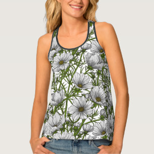 White cosmos flowers tank top