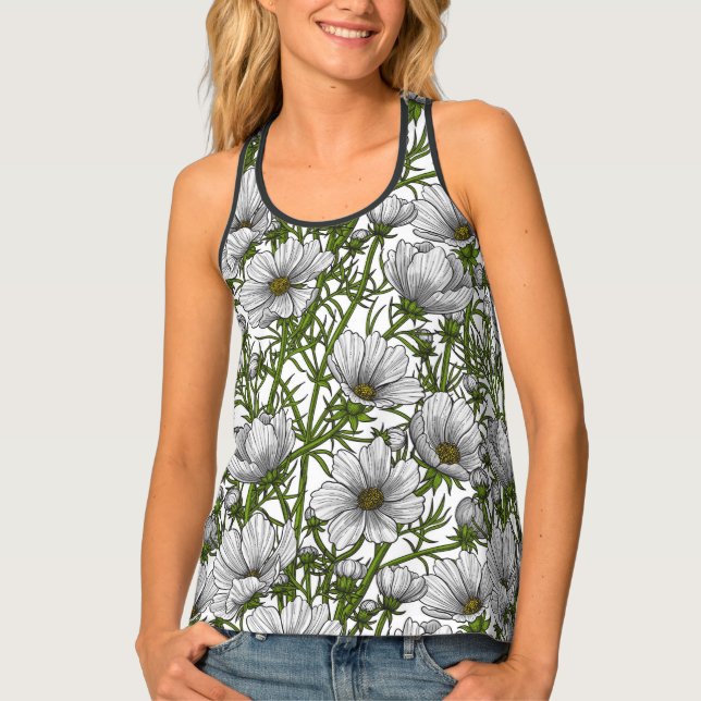 White cosmos flowers tank top (Front)
